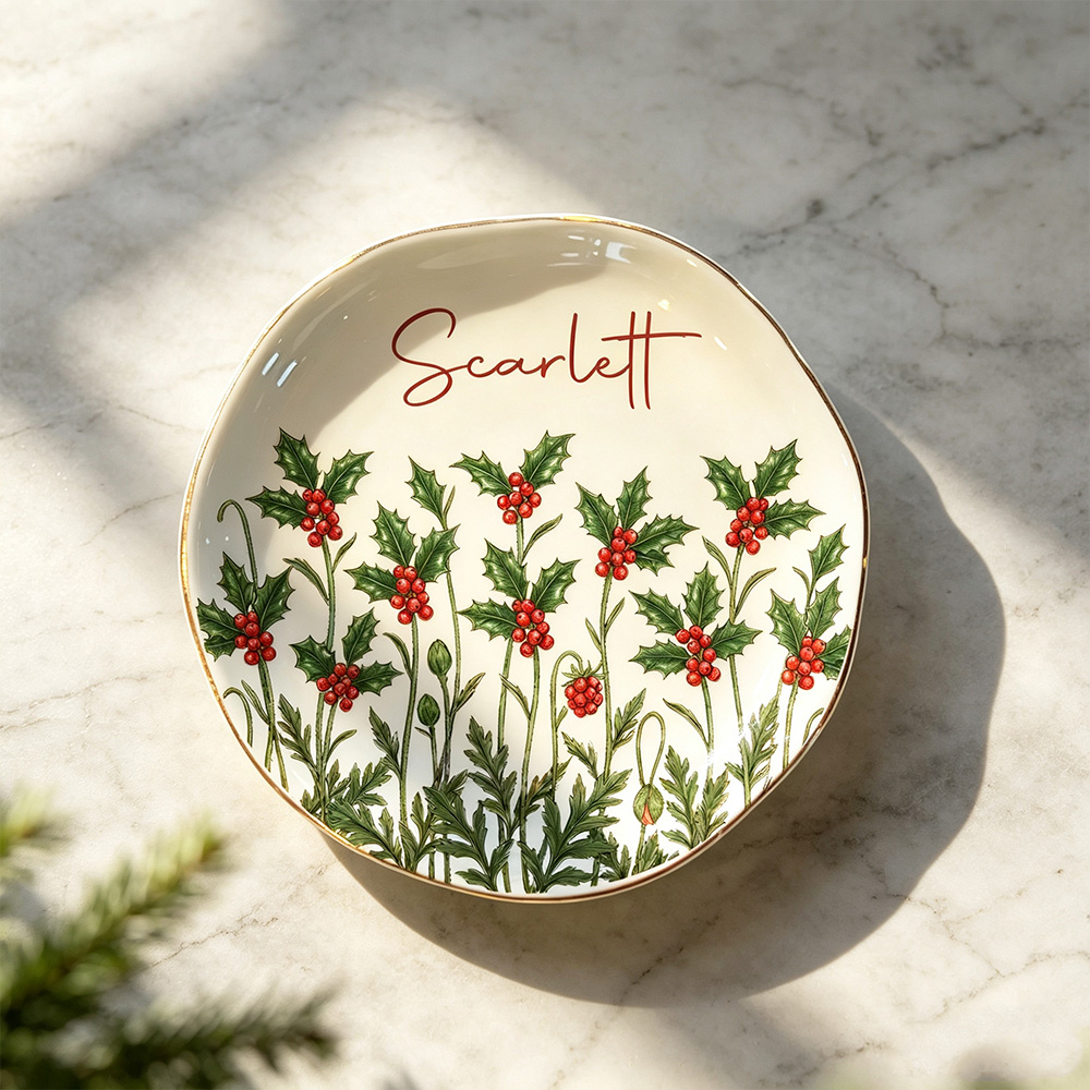 Personalized Birth Flower Ring Dish with Name, Watercolor Jewelry Tray, Birthday & Bridesmaid Gift