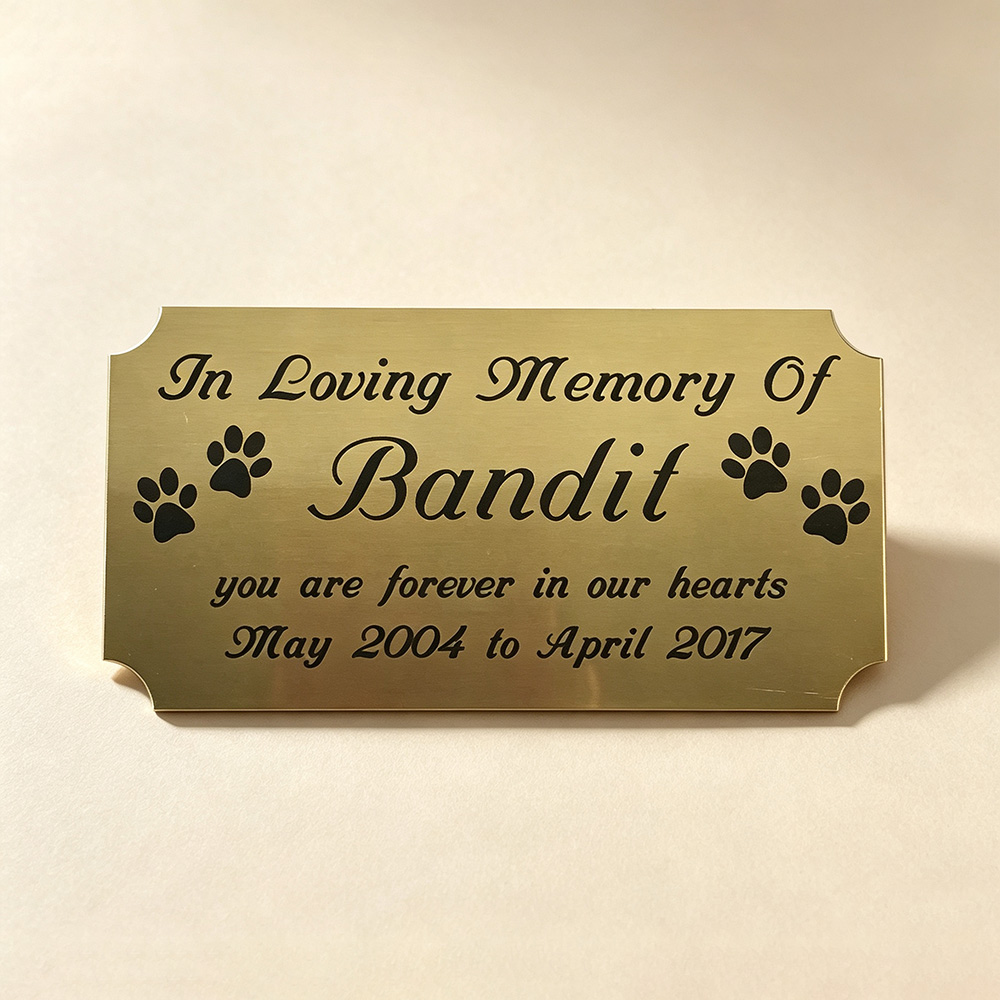 Personalized Pet Memorial Brass Plaque – Custom Engraved Paw Print Urn Plate with Name & Dates