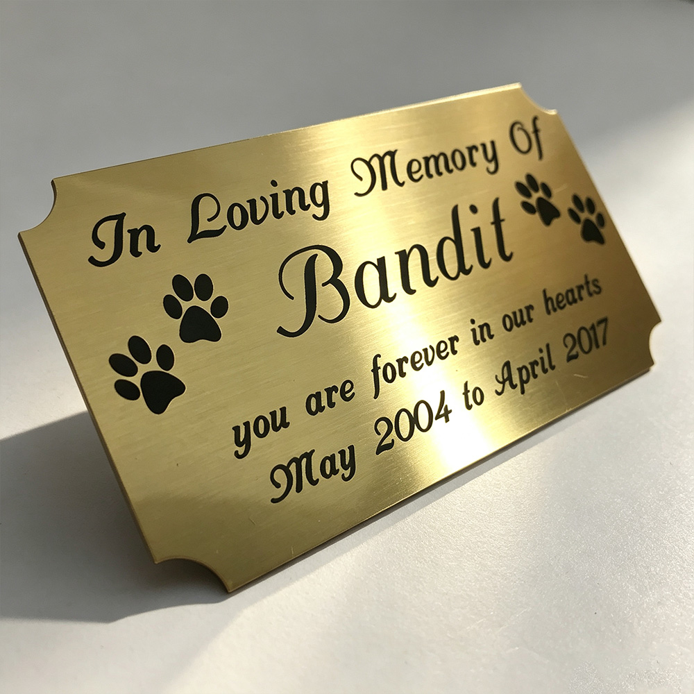 Personalized Pet Memorial Brass Plaque – Custom Engraved Paw Print Urn Plate with Name & Dates