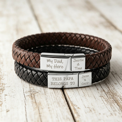 Personalized Men’s Leather Bracelet – Custom Hidden Message Engraving, Meaningful Gift for Husband, Boyfriend or Dad