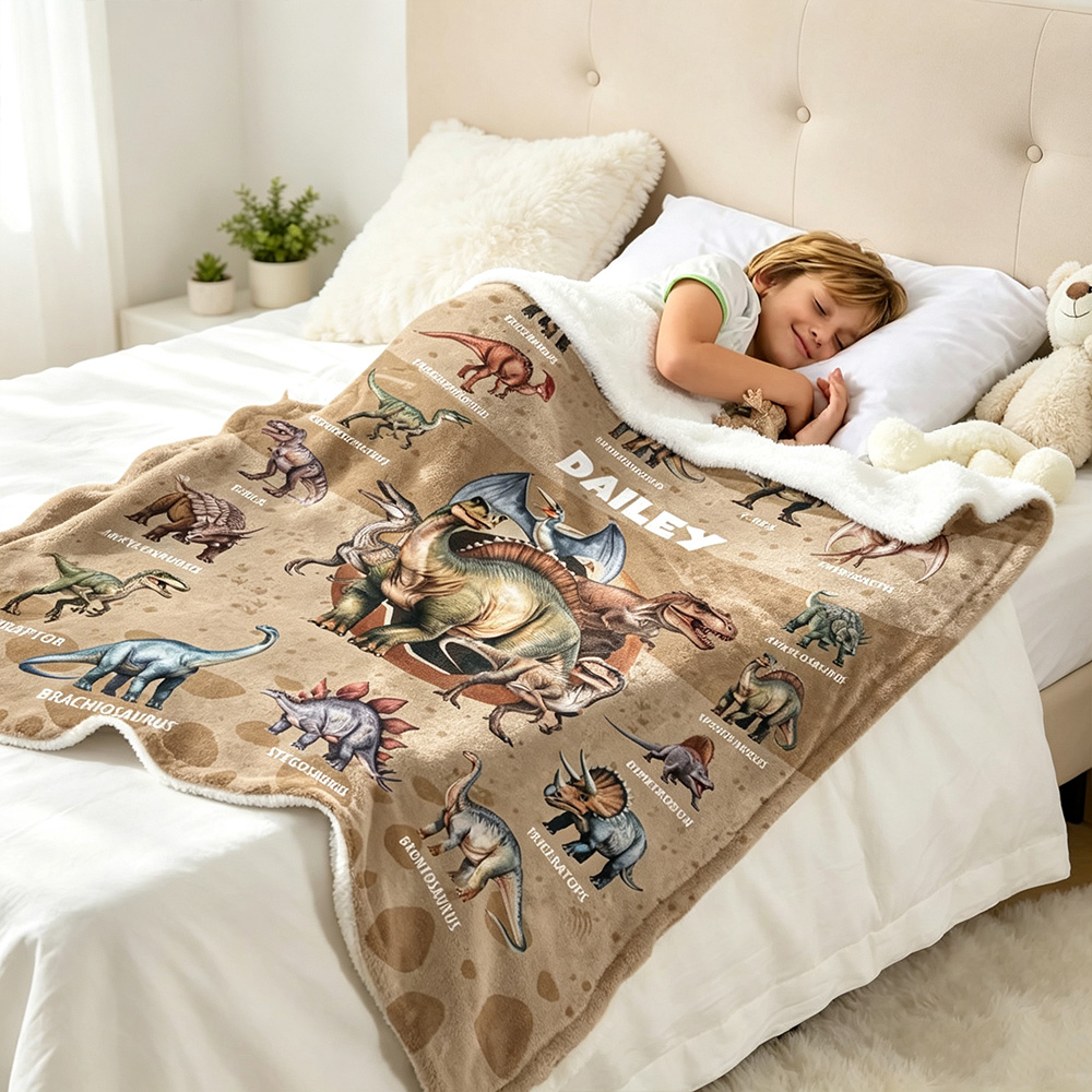 Personalized Dinosaur Throw Blanket with Name, Custom Soft Multicolor Blanket, Birthday Gift for Kids & Dinosaur Lovers