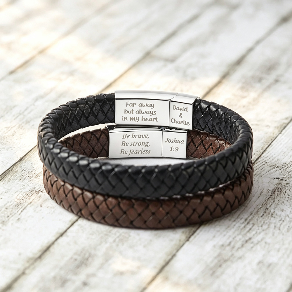 Personalized Men’s Leather Bracelet – Custom Hidden Message Engraving, Meaningful Gift for Husband, Boyfriend or Dad