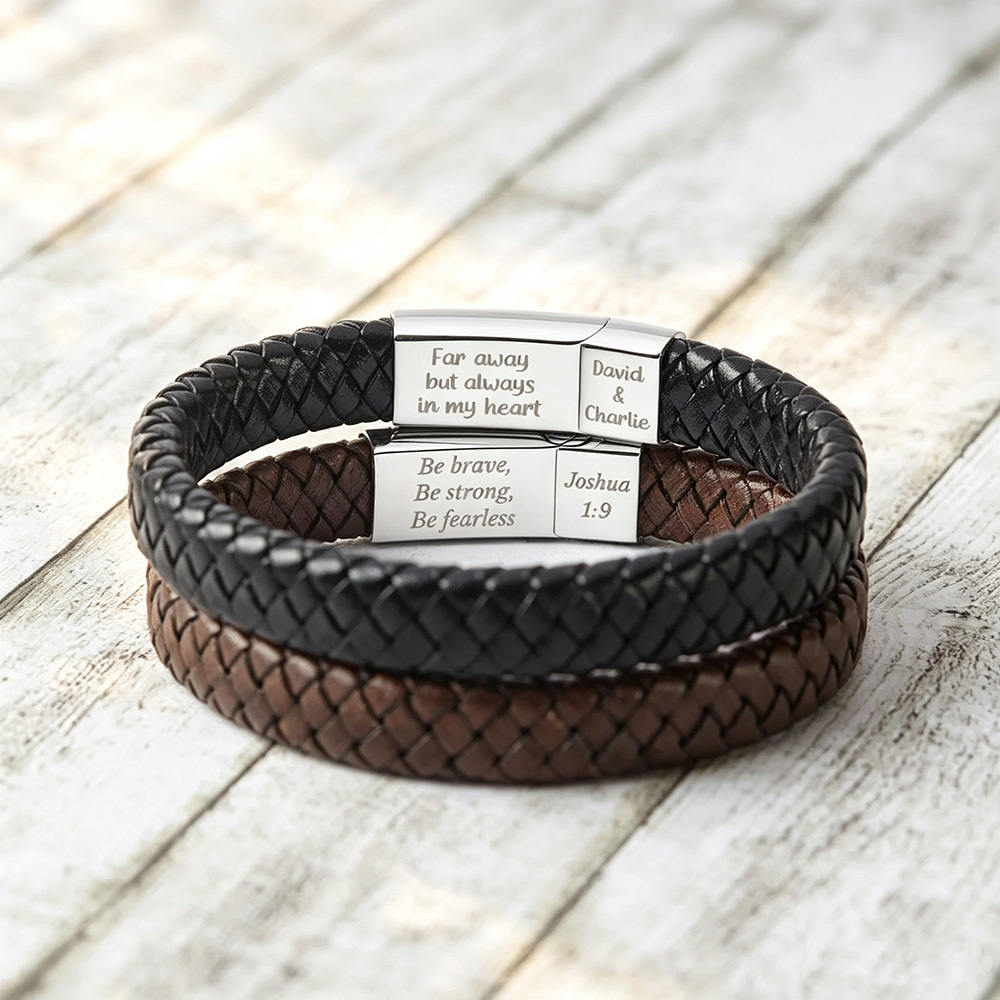 Personalized Men’s Leather Bracelet – Custom Hidden Message Engraving, Meaningful Gift for Husband, Boyfriend or Dad