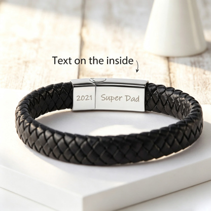 Personalized Men’s Leather Bracelet – Custom Hidden Message Engraving, Meaningful Gift for Husband, Boyfriend or Dad