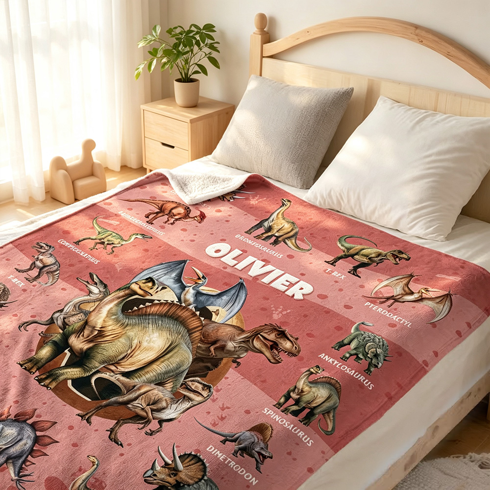 Personalized Dinosaur Throw Blanket with Name, Custom Soft Multicolor Blanket, Birthday Gift for Kids & Dinosaur Lovers
