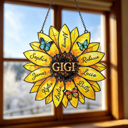 Personalized Sunflower Family Name Suncatcher – Custom Stained Glass Window Decor Gift