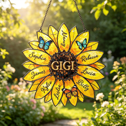 Personalized Sunflower Family Name Suncatcher – Custom Stained Glass Window Decor Gift