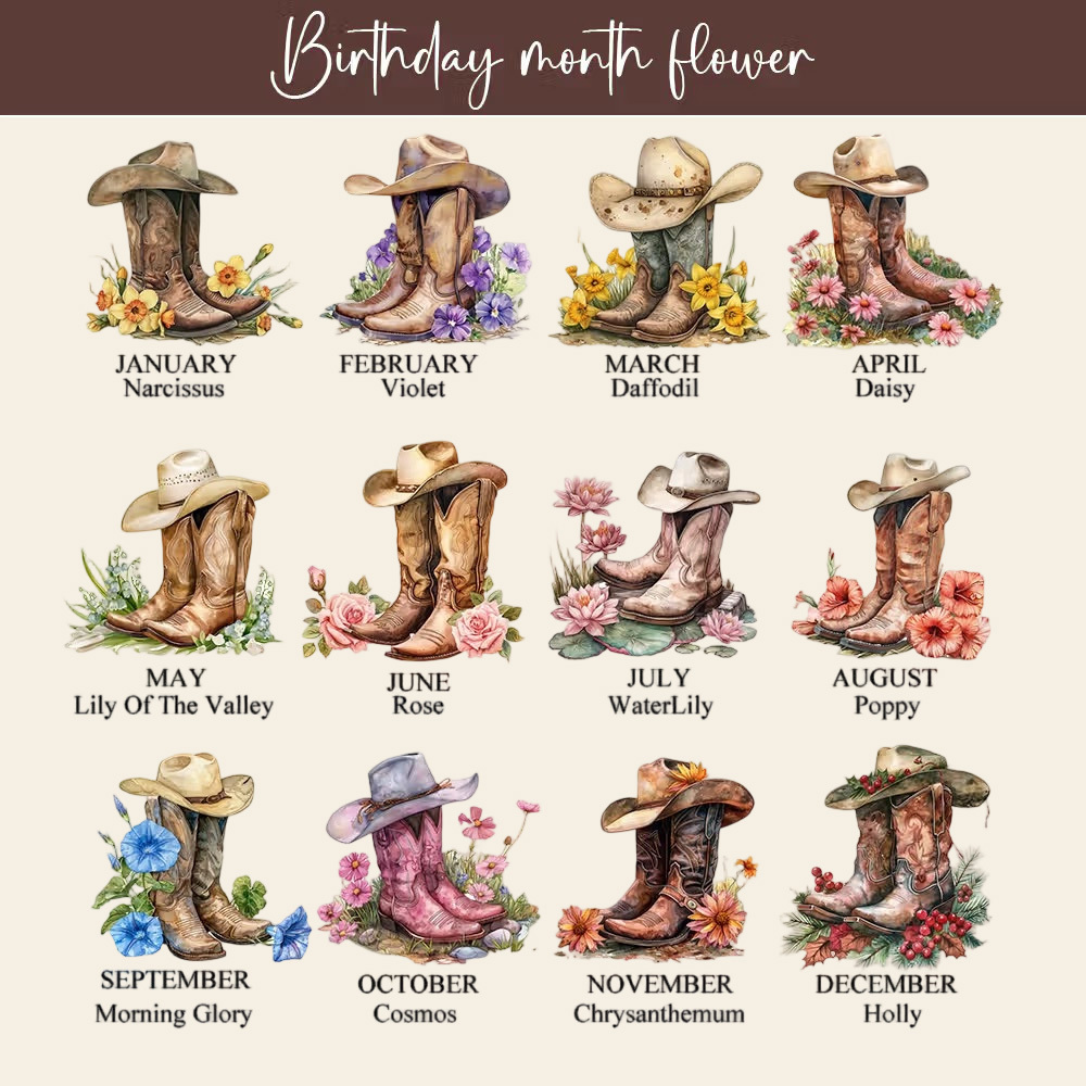 Personalized Western Cowgirl Boots Hat Tumbler with Name, Birth Flower Floral Cup, Custom Cowboy Gift for Women, Birthday Wedding Party Favor
