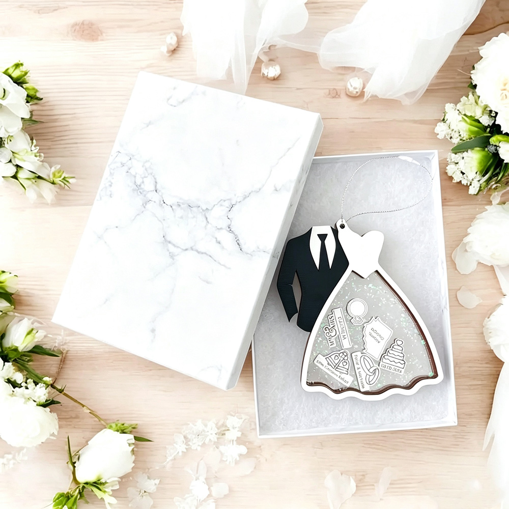 Personalized Bride & Groom Ornament – Custom Wedding Dress and Tuxedo Christmas Tree Decoration