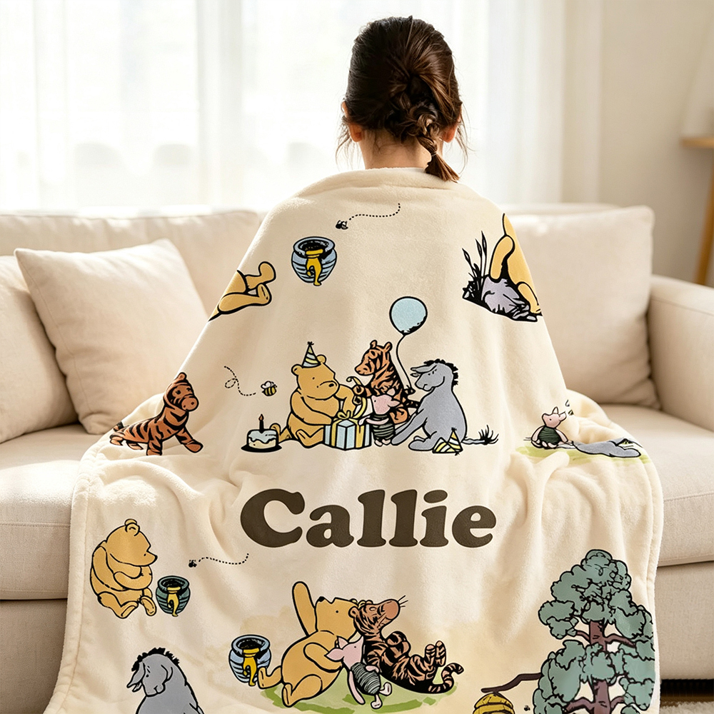 Personalized Woodland Bear & Friends Baby Blanket, Custom Name Soft Fleece Throw, Nursery Swaddle Blanket, Baby Shower Gift for Newborn Boys Girls