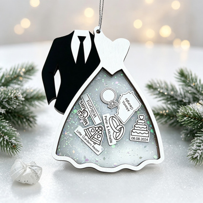 Personalized Bride & Groom Ornament – Custom Wedding Dress and Tuxedo Christmas Tree Decoration