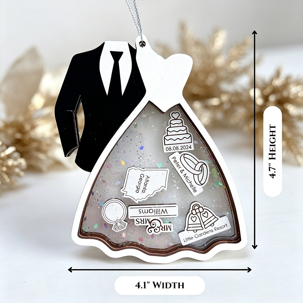 Personalized Bride & Groom Ornament – Custom Wedding Dress and Tuxedo Christmas Tree Decoration