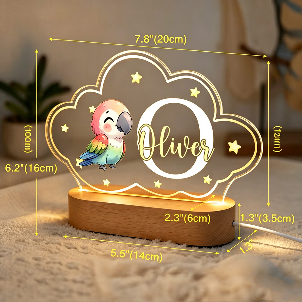 Personalized Bear Cloud LED Night Light with Name, Custom Acrylic Lamp with Wooden Base, Baby Nursery Decor Birthday Christmas Gift for Kids