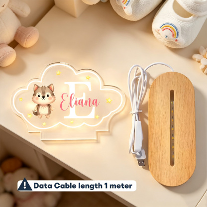 Personalized Bear Cloud LED Night Light with Name, Custom Acrylic Lamp with Wooden Base, Baby Nursery Decor Birthday Christmas Gift for Kids