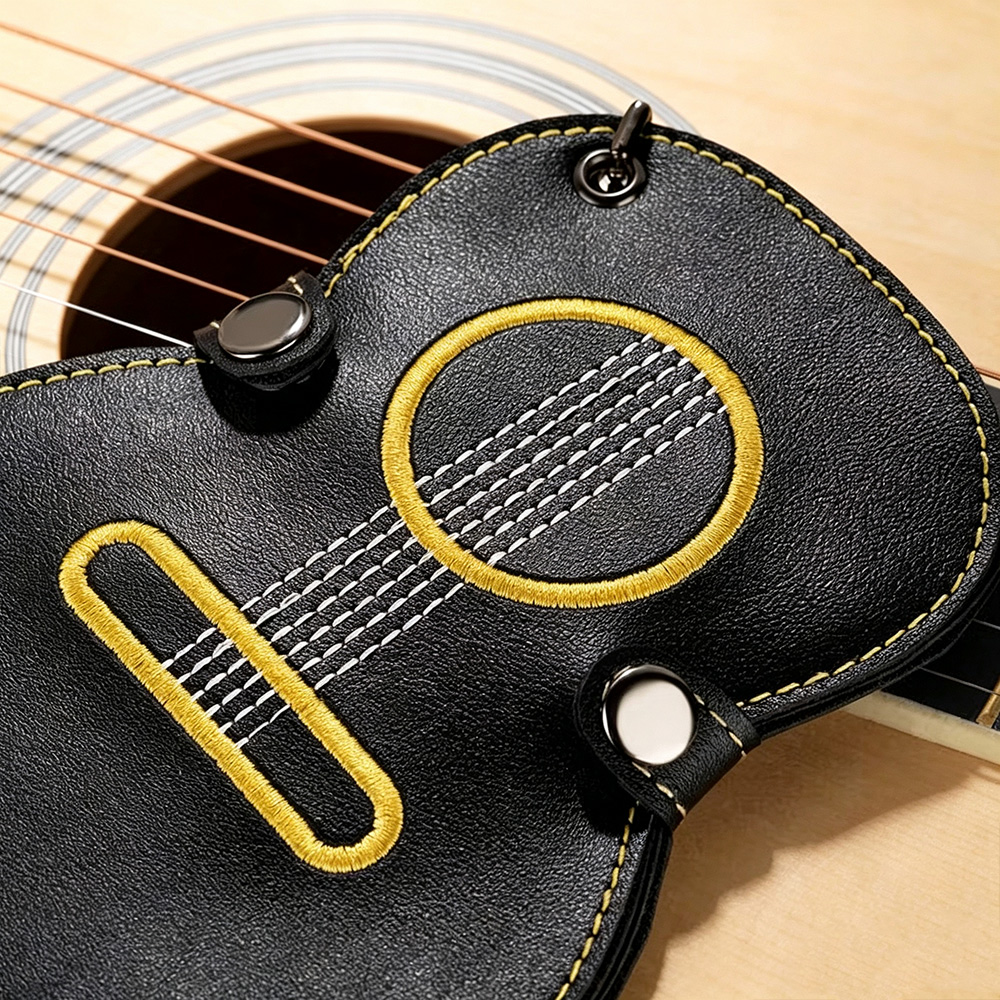 Personalized Guitar Pick Holder, Guitar-Shaped Leather Pick Case with Custom Name & Keychain, Gift for Guitar Lovers