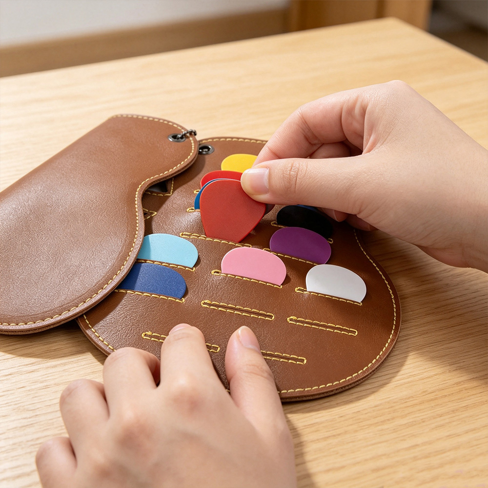 Personalized Guitar Pick Holder, Guitar-Shaped Leather Pick Case with Custom Name & Keychain, Gift for Guitar Lovers