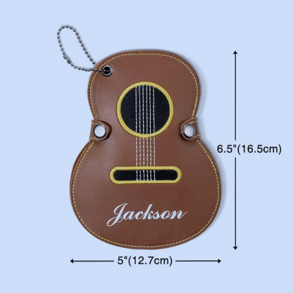 Personalized Guitar Pick Holder, Guitar-Shaped Leather Pick Case with Custom Name & Keychain, Gift for Guitar Lovers