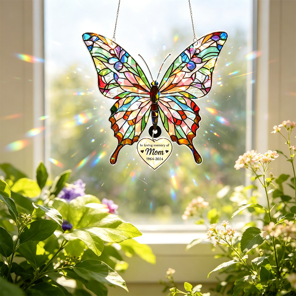 Personalized Butterfly Memorial Suncatcher, Custom Window Hanging, Deeply Missed Keepsake, Sympathy Gift in Memory of a Loved One