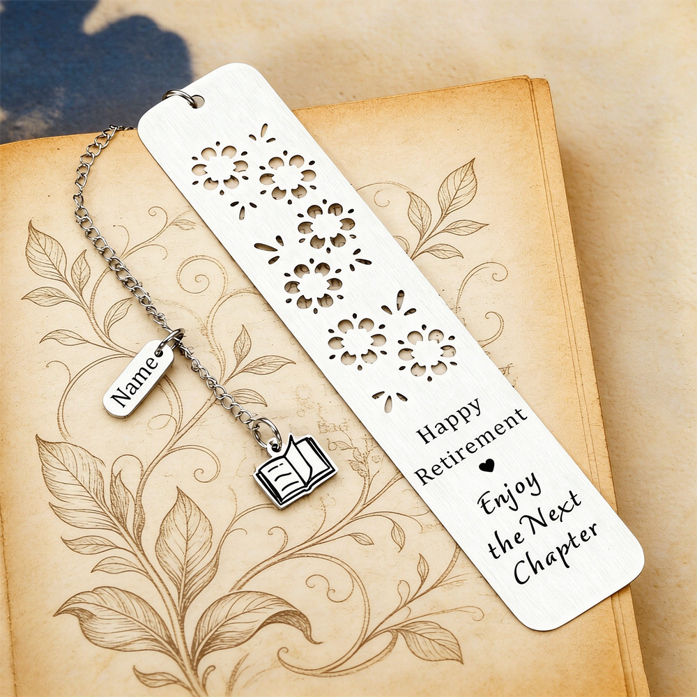 Personalized Retirement Bookmark – Engraved Stainless Steel with Floral Cutouts & “Happy Retirement, Enjoy the Next Chapter” Message – Ideal Gift for Teachers, Colleagues, Mentors & Loved Ones