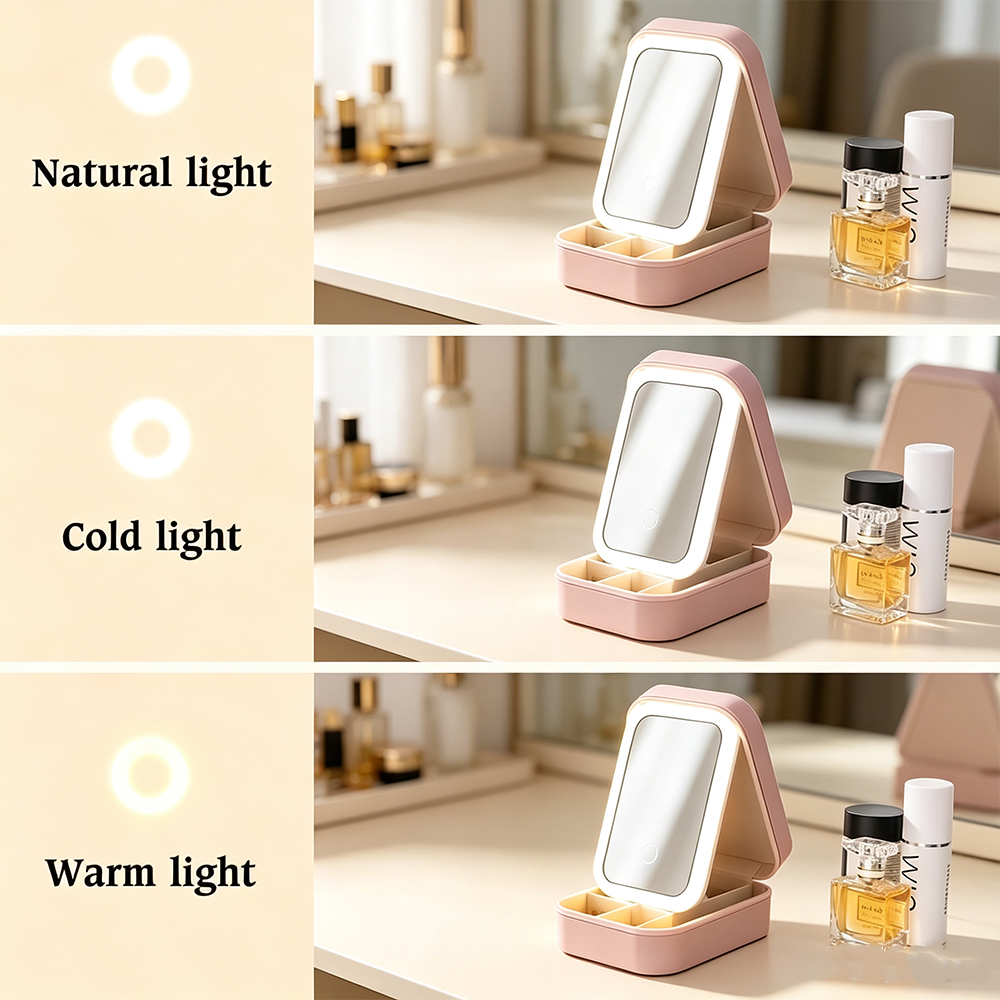 Personalized Birth Flower Leather Travel Jewelry Box with Name & LED Lighted Makeup Mirror, Custom Portable Jewelry Organizer Birthday Gift for Women