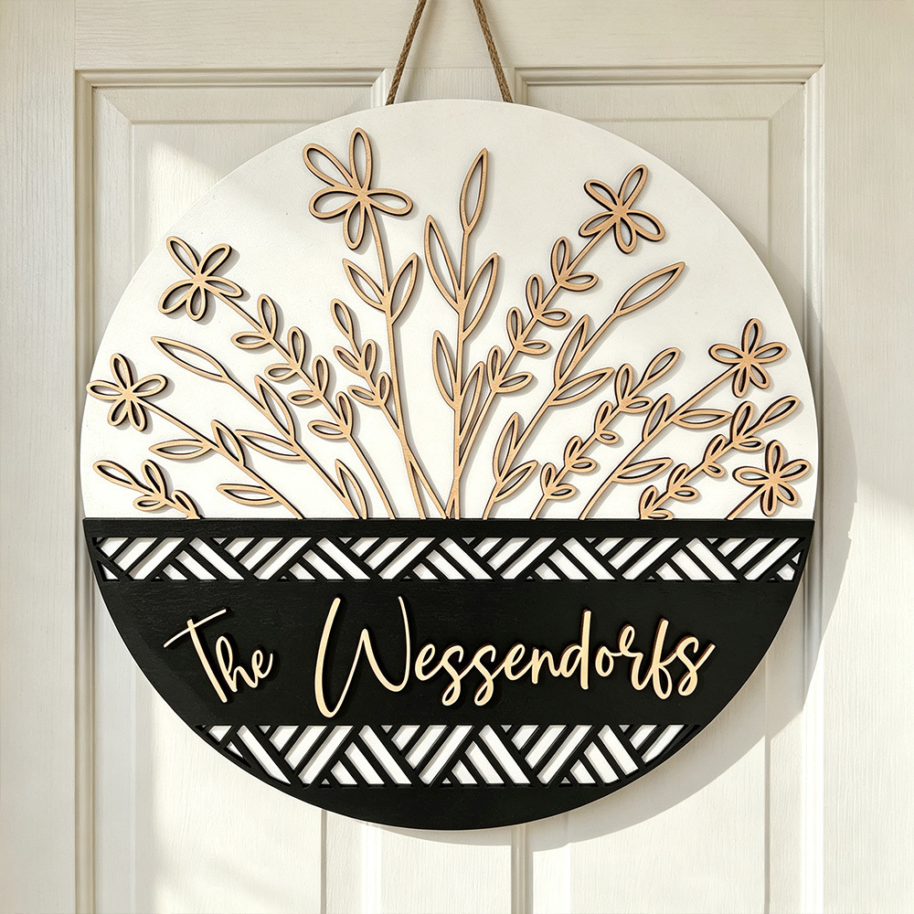 Personalized Family Name Sign – Custom Wooden Door Decor with Last Name, Rustic Home Welcome Sign
