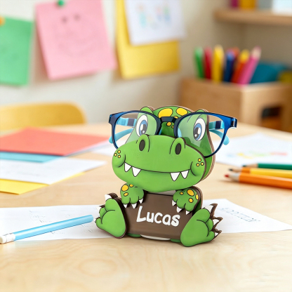 Personalized Cute Dinosaur Glasses Holder Stand with Name, Kids Eyeglasses Organizer Desk Decor Birthday Gift for Children