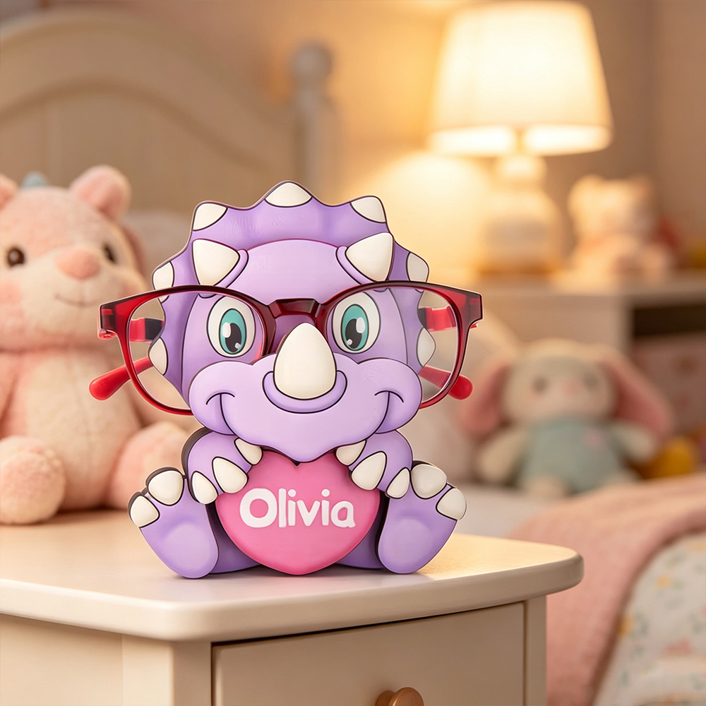 Personalized Cute Dinosaur Glasses Holder Stand with Name, Kids Eyeglasses Organizer Desk Decor Birthday Gift for Children
