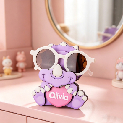 Personalized Cute Dinosaur Glasses Holder Stand with Name, Kids Eyeglasses Organizer Desk Decor Birthday Gift for Children