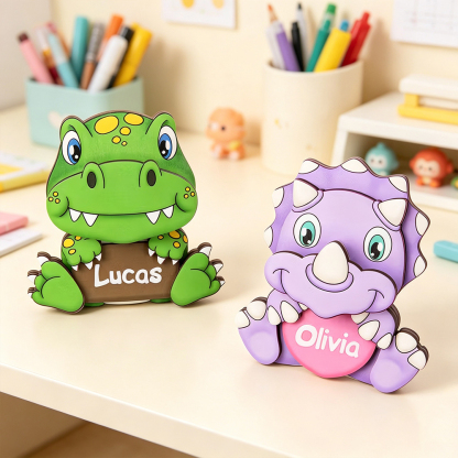 Personalized Cute Dinosaur Glasses Holder Stand with Name, Kids Eyeglasses Organizer Desk Decor Birthday Gift for Children