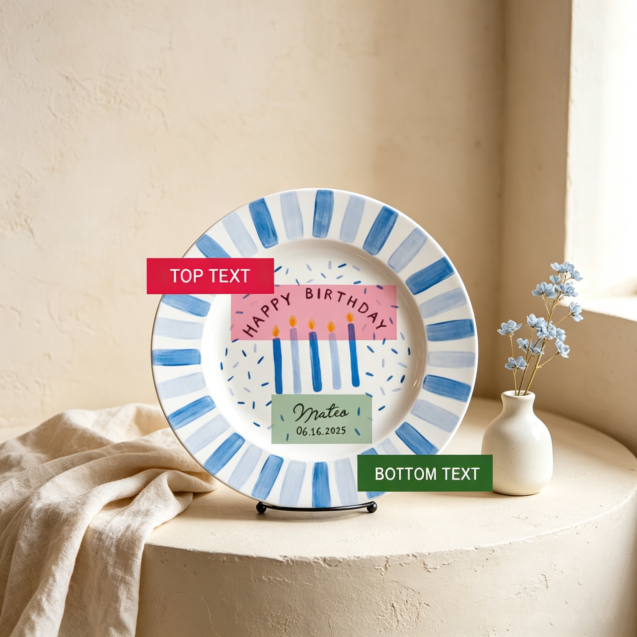 Personalized Birthday Plate – Hand Painted Ceramic Keepsake Plate for Girls