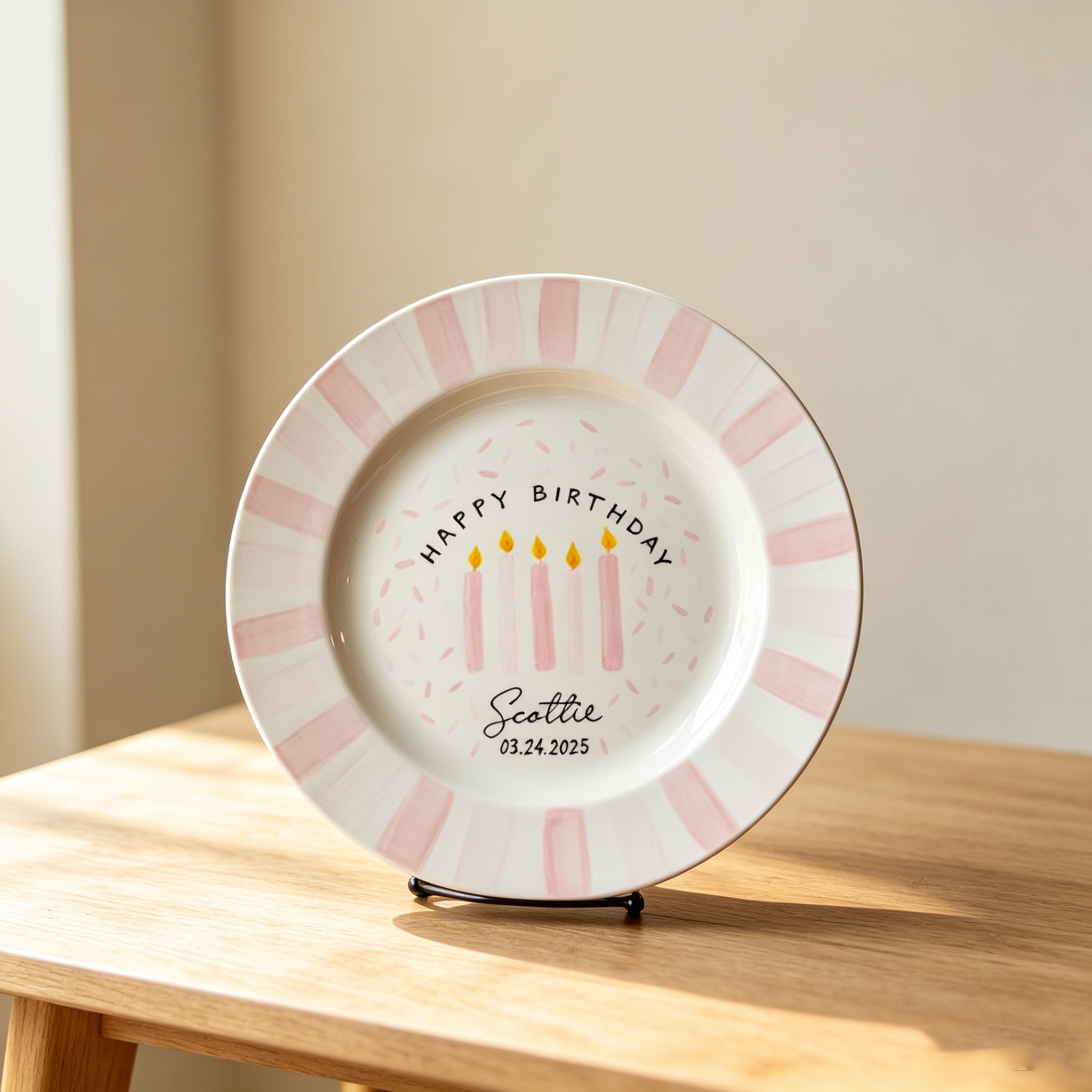 Personalized Birthday Plate – Hand Painted Ceramic Keepsake Plate for Girls