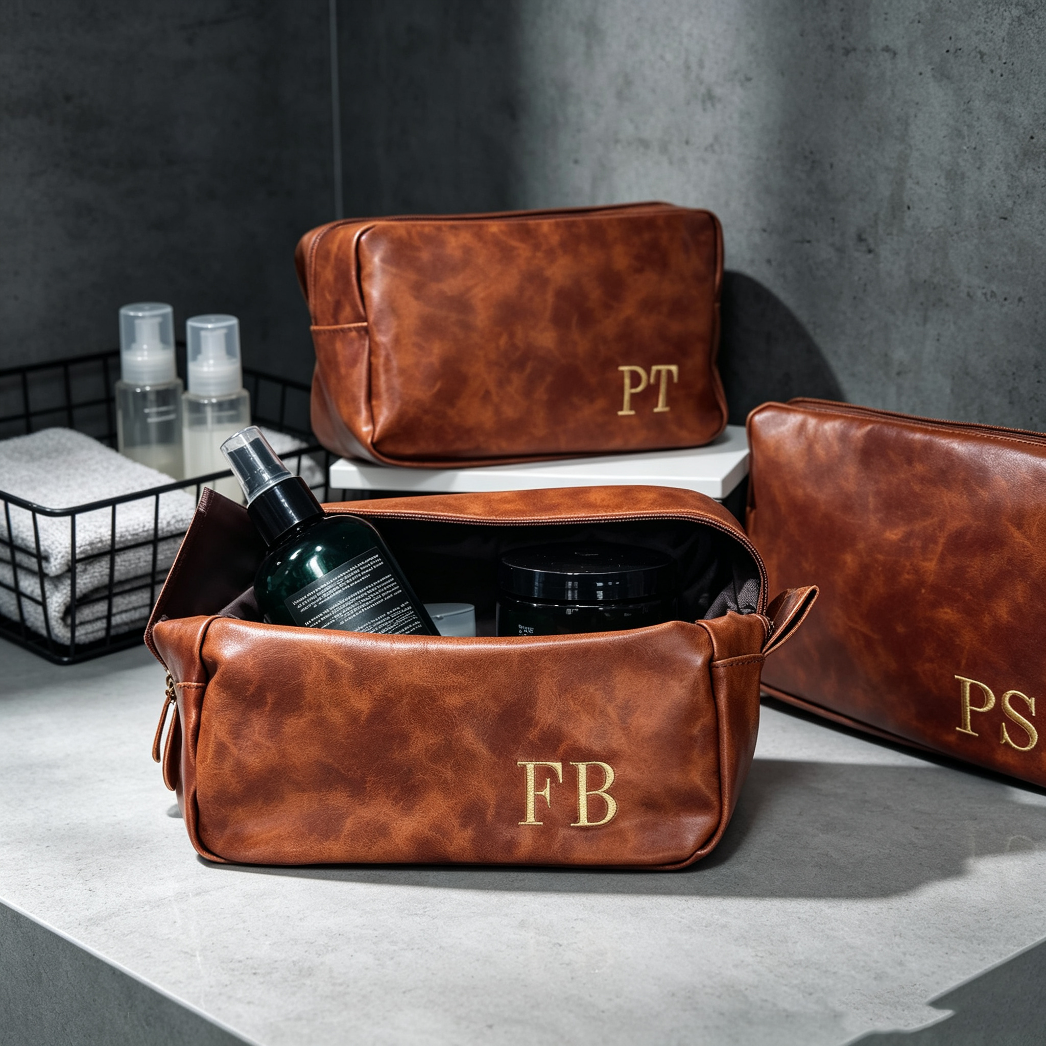 Personalized Leather Dopp Kit – Custom Groomsmen Gift Bag for Wedding & Travel