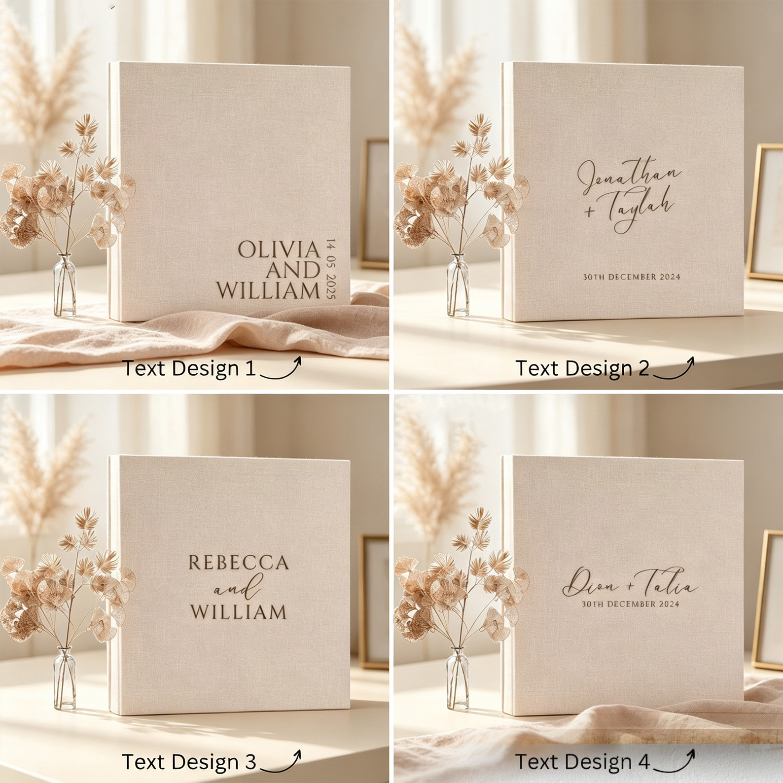 Personalized Linen Wedding Photo Album, Custom Couple Name & Date Keepsake Album, Anniversary Gift for Husband Wife