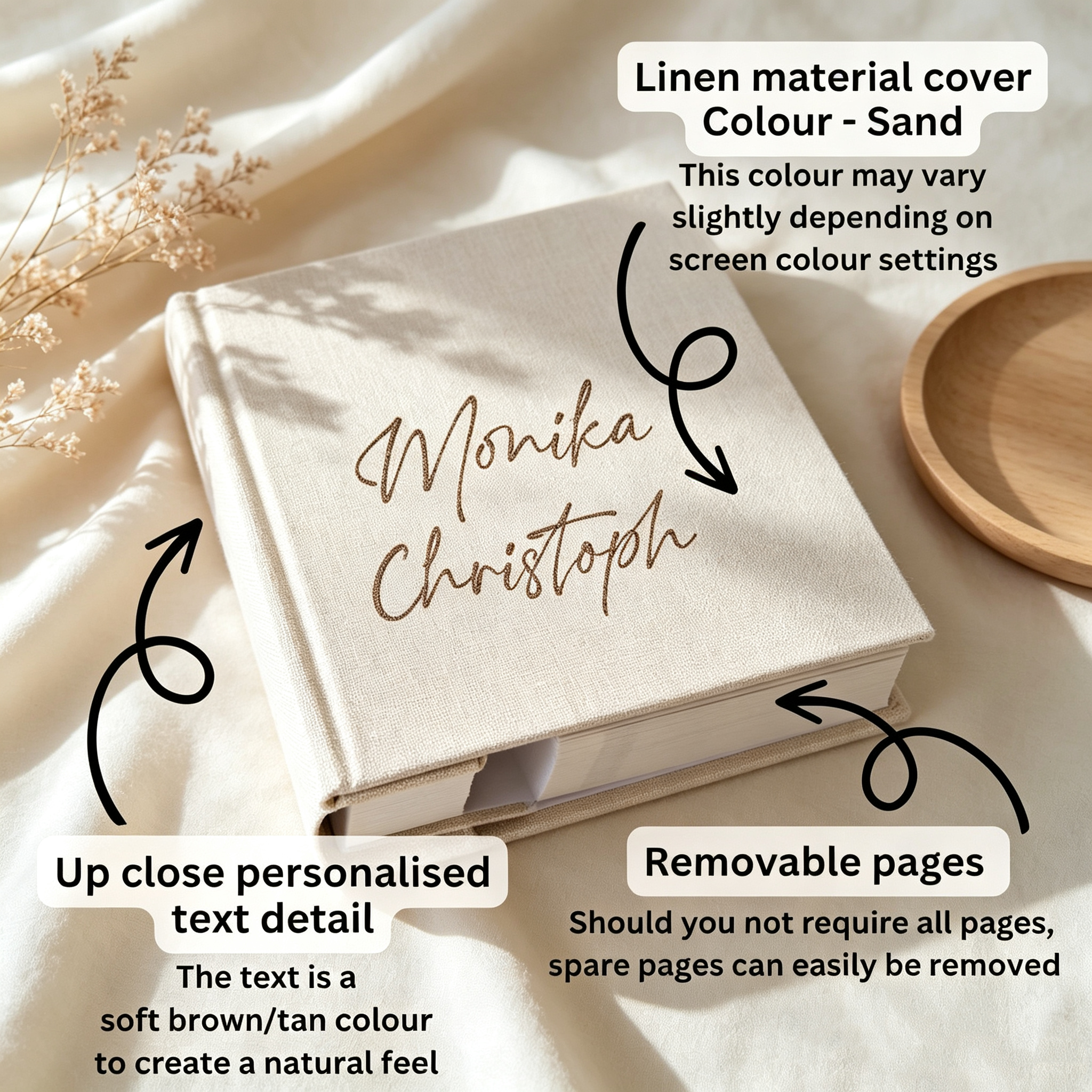 Personalized Linen Wedding Photo Album, Custom Couple Name & Date Keepsake Album, Anniversary Gift for Husband Wife