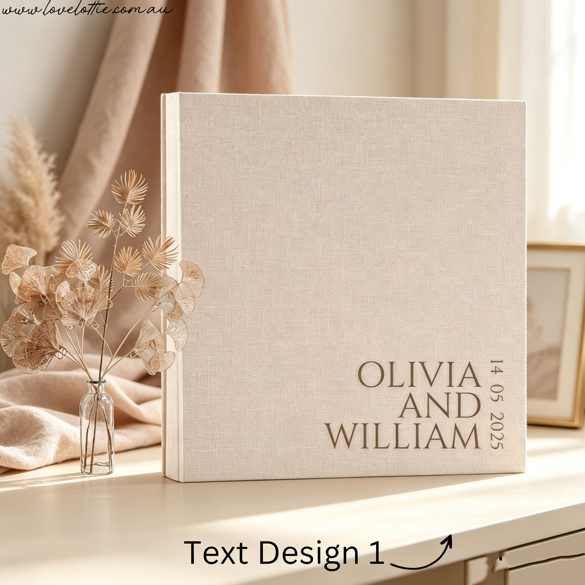 Personalized Linen Wedding Photo Album, Custom Couple Name & Date Keepsake Album, Anniversary Gift for Husband Wife
