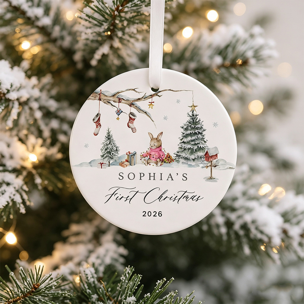 Personalized Baby’s First Christmas Ornament, Custom Ceramic Christmas Tree Ornament with Name & Year, Newborn Keepsake Holiday Gift, Family Christmas Decoration