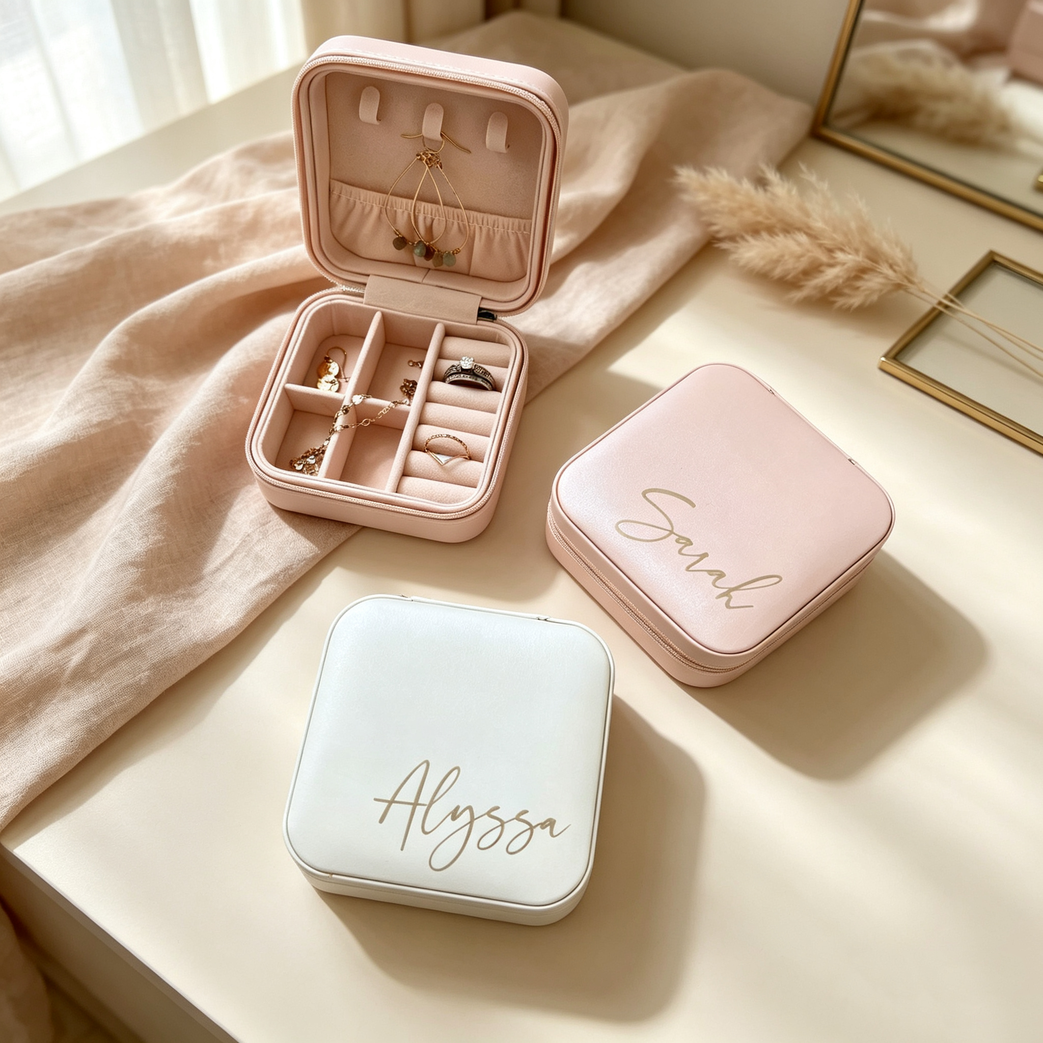 Personalized Travel Jewelry Box for Women, Custom Jewelry Organizer Case, Bridesmaid Gift, Bridesmaid Proposal Gift, Keepsake Gift for Her