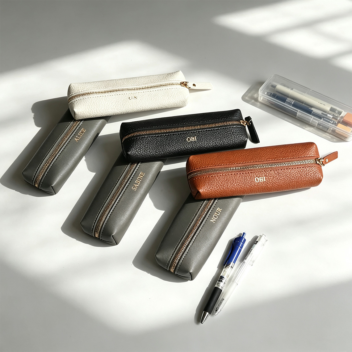 Personalized Leather Pencil Case, Custom Monogram Pen Pouch, Minimalist Office Organizer, Gift for Mom, Teacher Gift