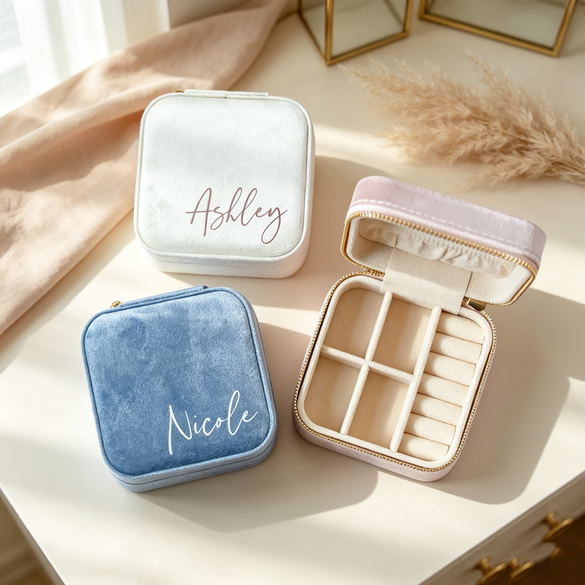 Personalized Travel Jewelry Box for Women, Custom Jewelry Organizer Case, Bridesmaid Gift, Bridesmaid Proposal Gift, Keepsake Gift for Her