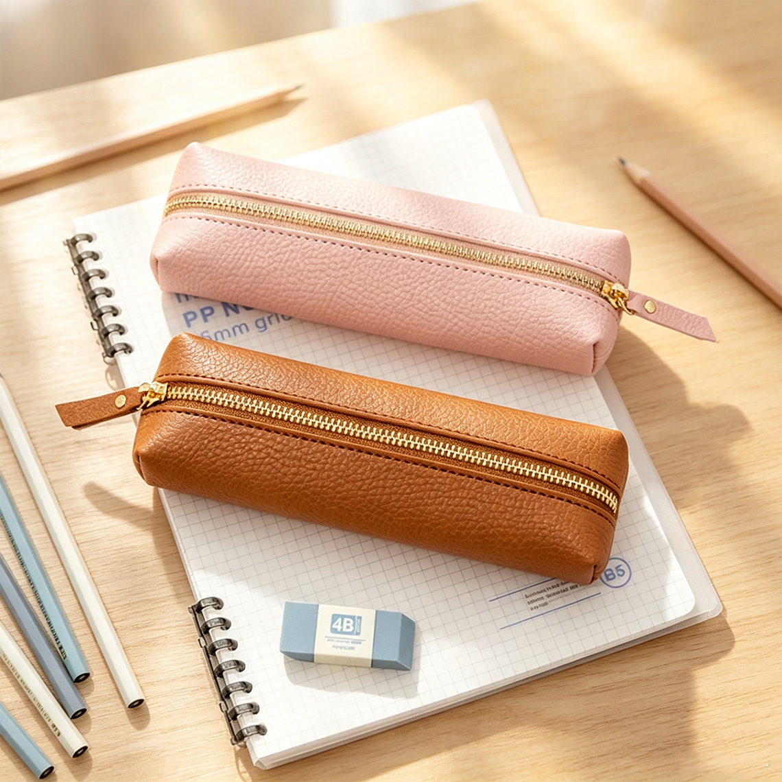 Personalized Leather Pencil Case, Custom Monogram Pen Pouch, Minimalist Office Organizer, Gift for Mom, Teacher Gift