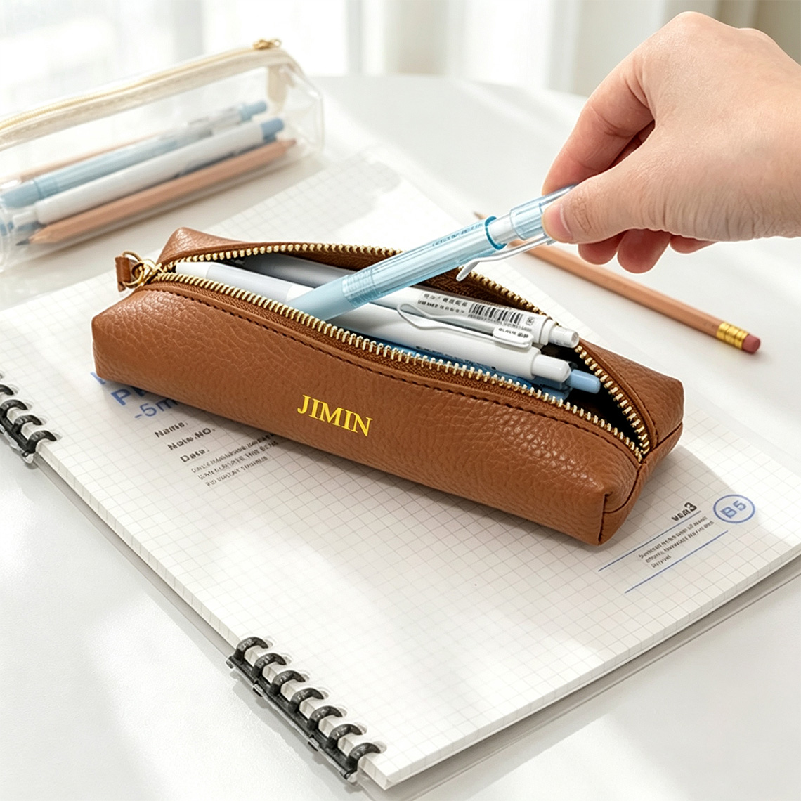 Personalized Leather Pencil Case, Custom Monogram Pen Pouch, Minimalist Office Organizer, Gift for Mom, Teacher Gift