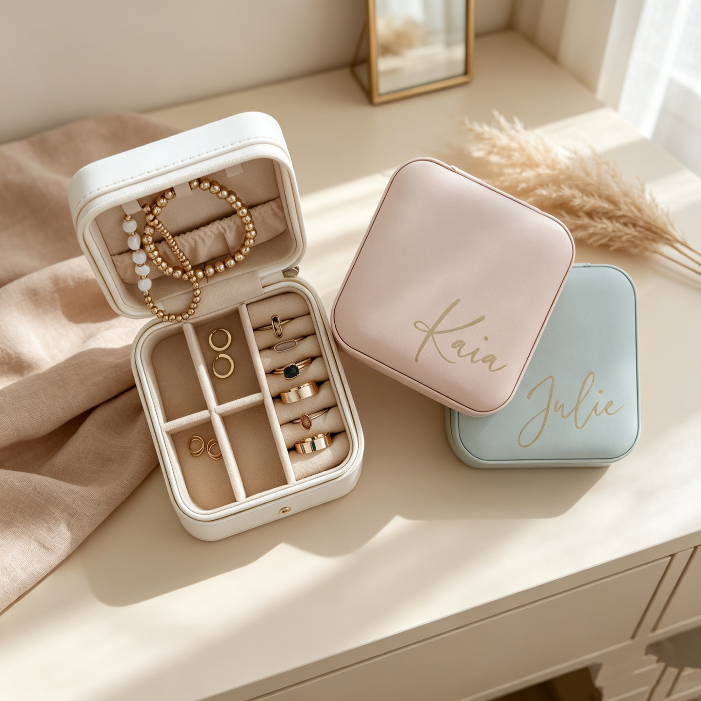 Personalized Travel Jewelry Box for Women, Custom Jewelry Organizer Case, Bridesmaid Gift, Bridesmaid Proposal Gift, Keepsake Gift for Her