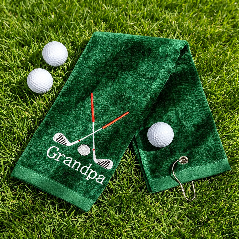 Personalized Embroidered Golf Towel with Name, Colorful Microfiber Golf Towel with Clip, Custom Golf Accessories Gift for Grandpa Dad Men Women Golf Lovers