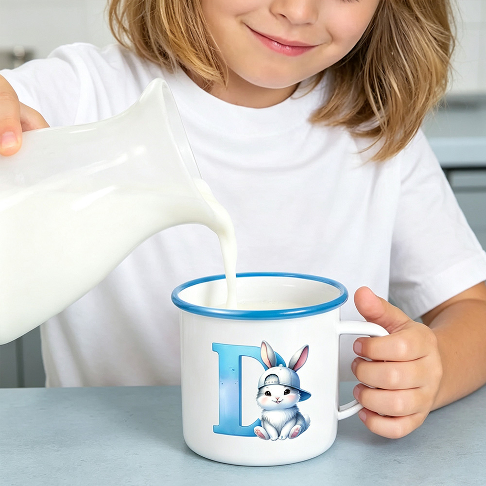 Personalized Bunny Initial Enamel Mug, Custom 12oz Camp Mug with Name, Birthday Gift for Girls