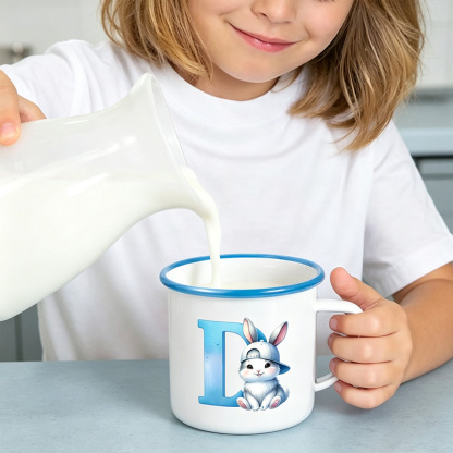 Personalized Bunny Initial Enamel Mug, Custom 12oz Camp Mug with Name, Birthday Gift for Girls