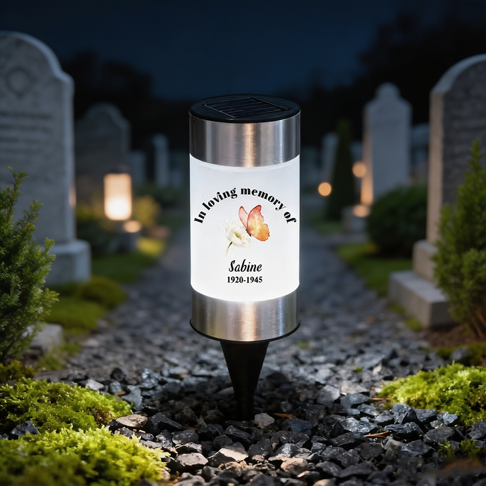 Personalized Memorial Solar Garden Light with Name, Dove & Butterfly Floral Garden Stake, Sympathy Gift
