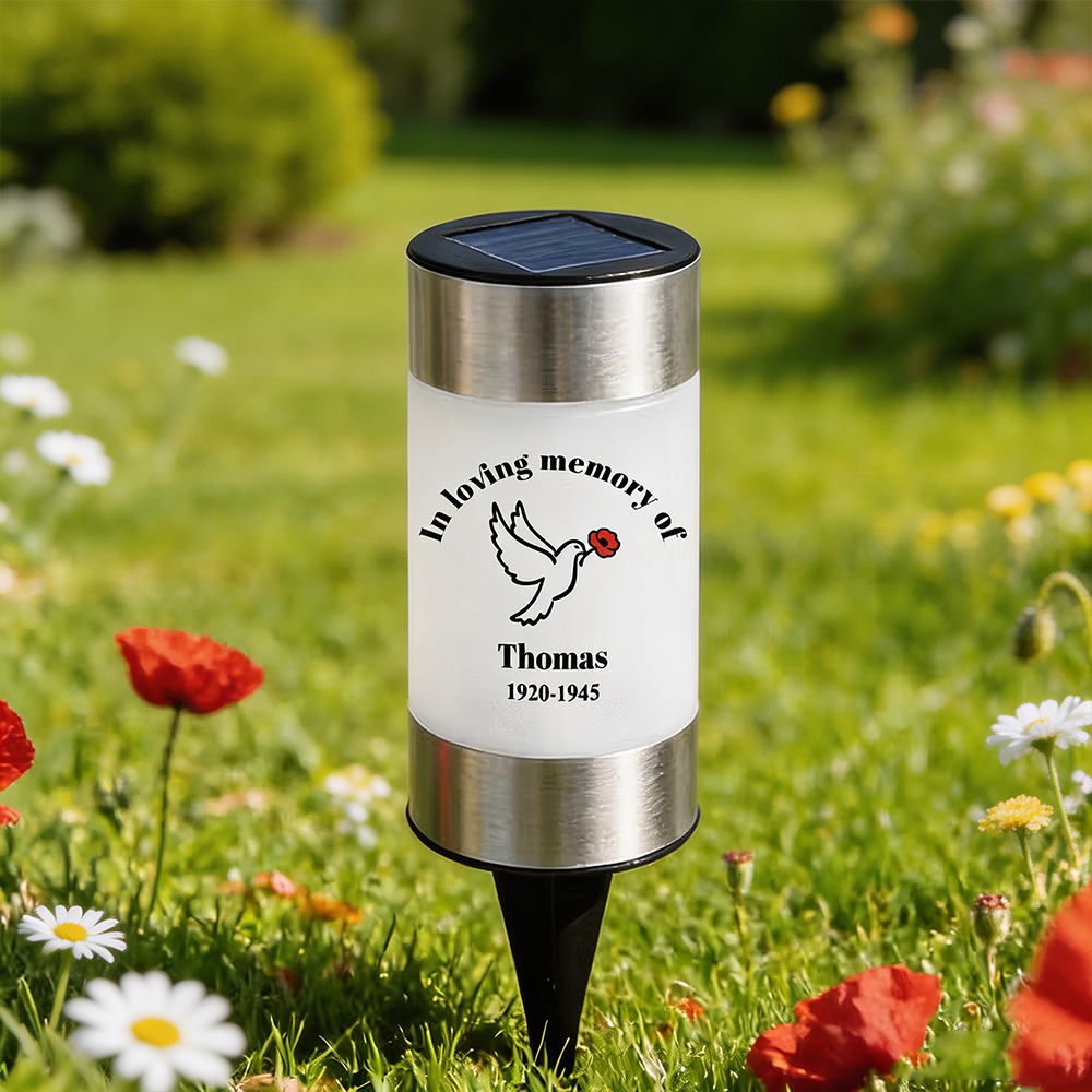 Personalized Memorial Solar Garden Light with Name, Dove & Butterfly Floral Garden Stake, Sympathy Gift