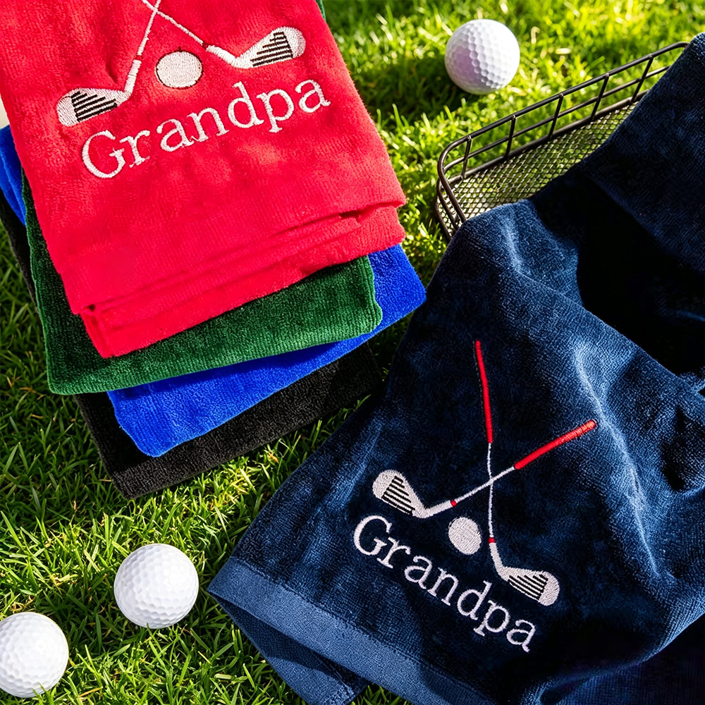 Personalized Embroidered Golf Towel with Name, Colorful Microfiber Golf Towel with Clip, Custom Golf Accessories Gift for Grandpa Dad Men Women Golf Lovers