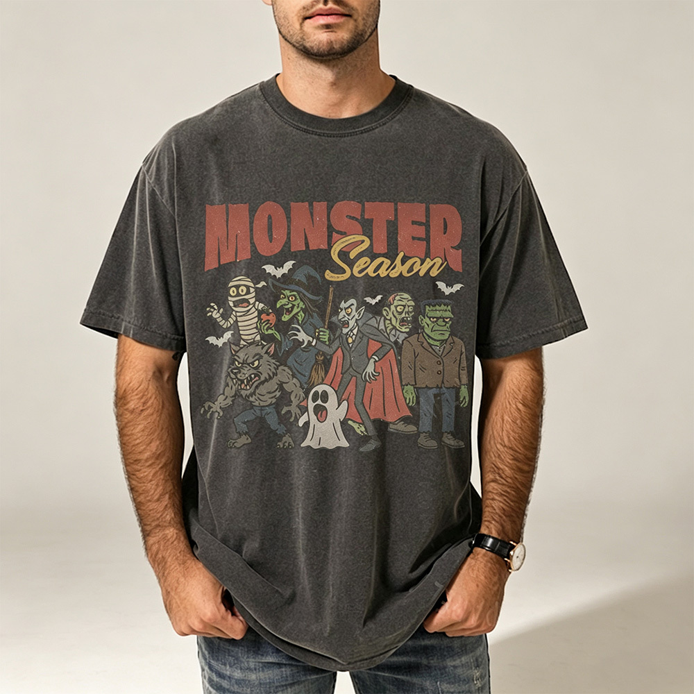 Retro Halloween T-shirts – Retro ghost, pumpkin, and skull patterned t-shirts | Soft, unisex cotton crew neck t-shirts, perfect for fall and holiday parties.