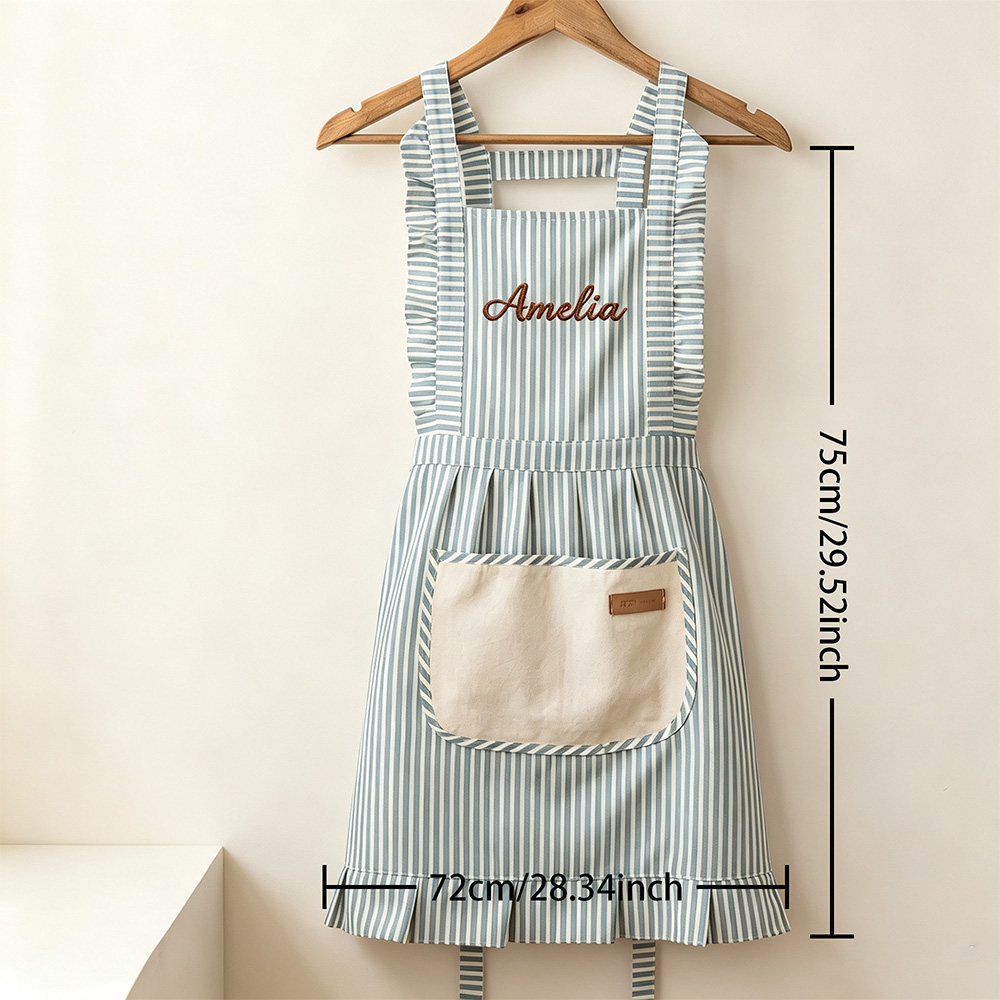 Personalized Embroidered Apron, Custom Name Striped Cooking Apron with Pocket, Baking Gift for Mom, Wife, Grandma or Home Chef